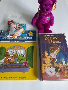 90s Nostalgia Bundle Beauty & the Beast VHS Ty Beanie Baby Muppets